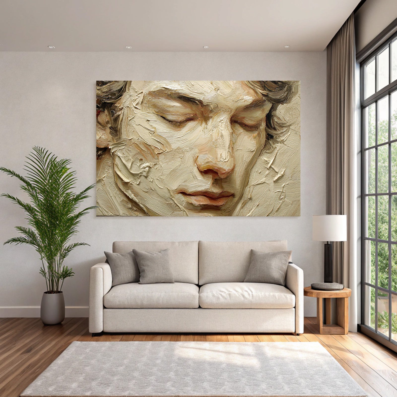 Close Up Portrait Mit Geschlossenen Augen Texturierte Pinselstriche