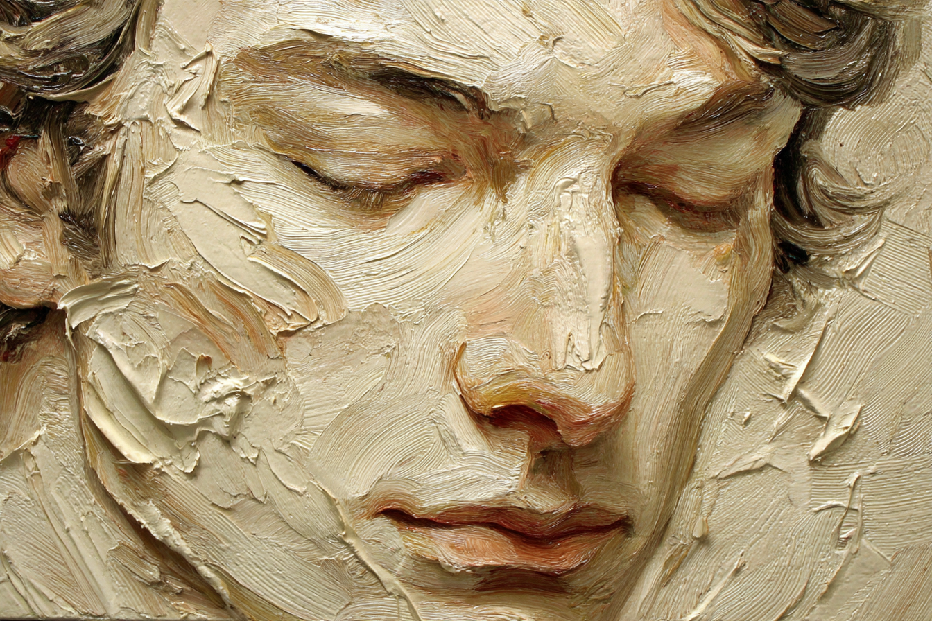 Close Up Portrait Mit Geschlossenen Augen Texturierte Pinselstriche | Fine Art und Malerei | Kunstgattungen