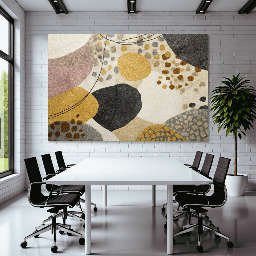 Dekorativer Teppich Modernes Design Abstrakte Formen Gelb Schwarz Rosa Beige