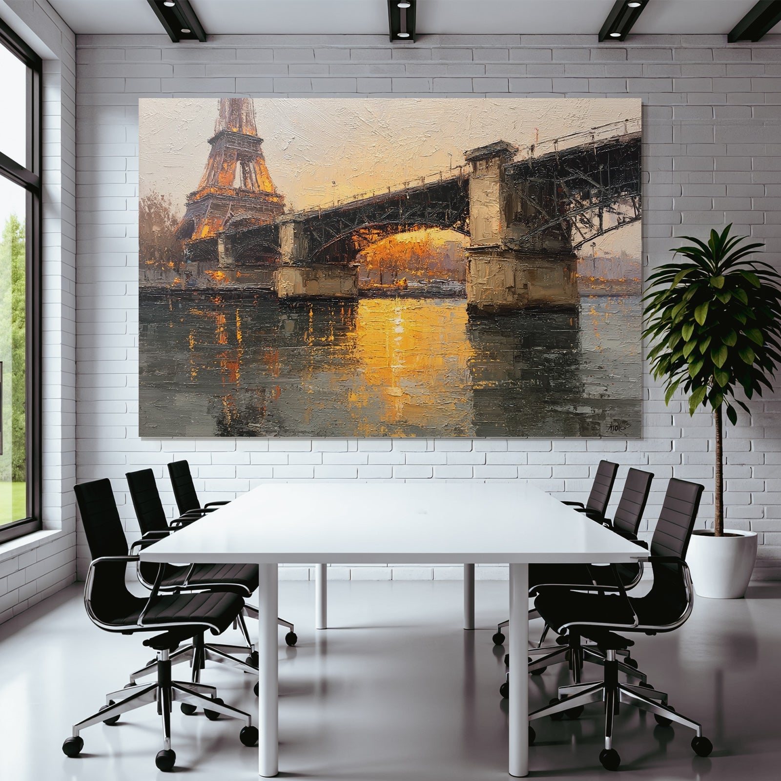 Eiffel Turm Bruecke Wasser Sonnenuntergang Impressionistische Malerei