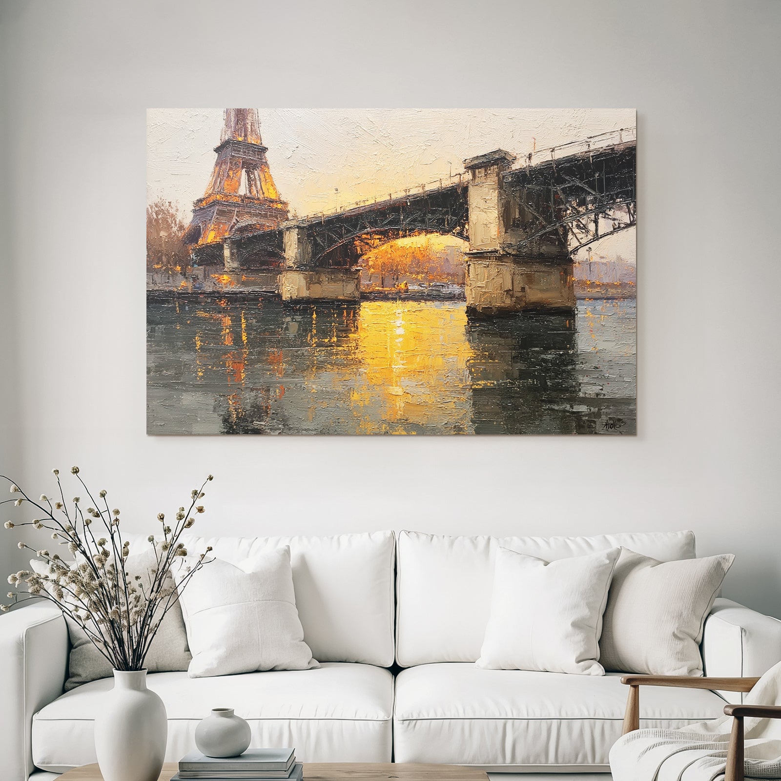 Eiffel Turm Bruecke Wasser Sonnenuntergang Impressionistische Malerei
