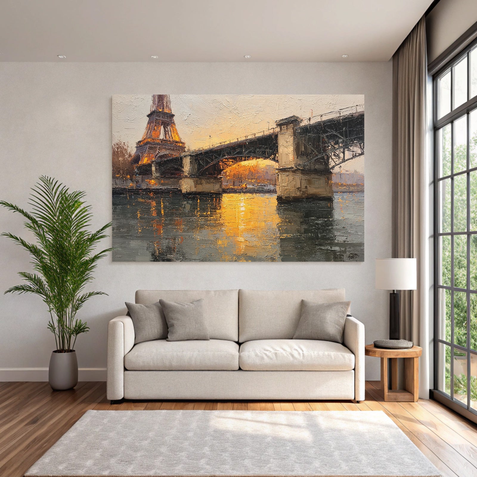 Eiffel Turm Bruecke Wasser Sonnenuntergang Impressionistische Malerei