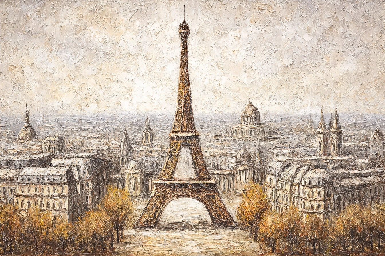 Eiffelturm Mit Paris Stadtlandschaft Kunstvolle Darstellung | Fine Art und Malerei | Kunstgattungen