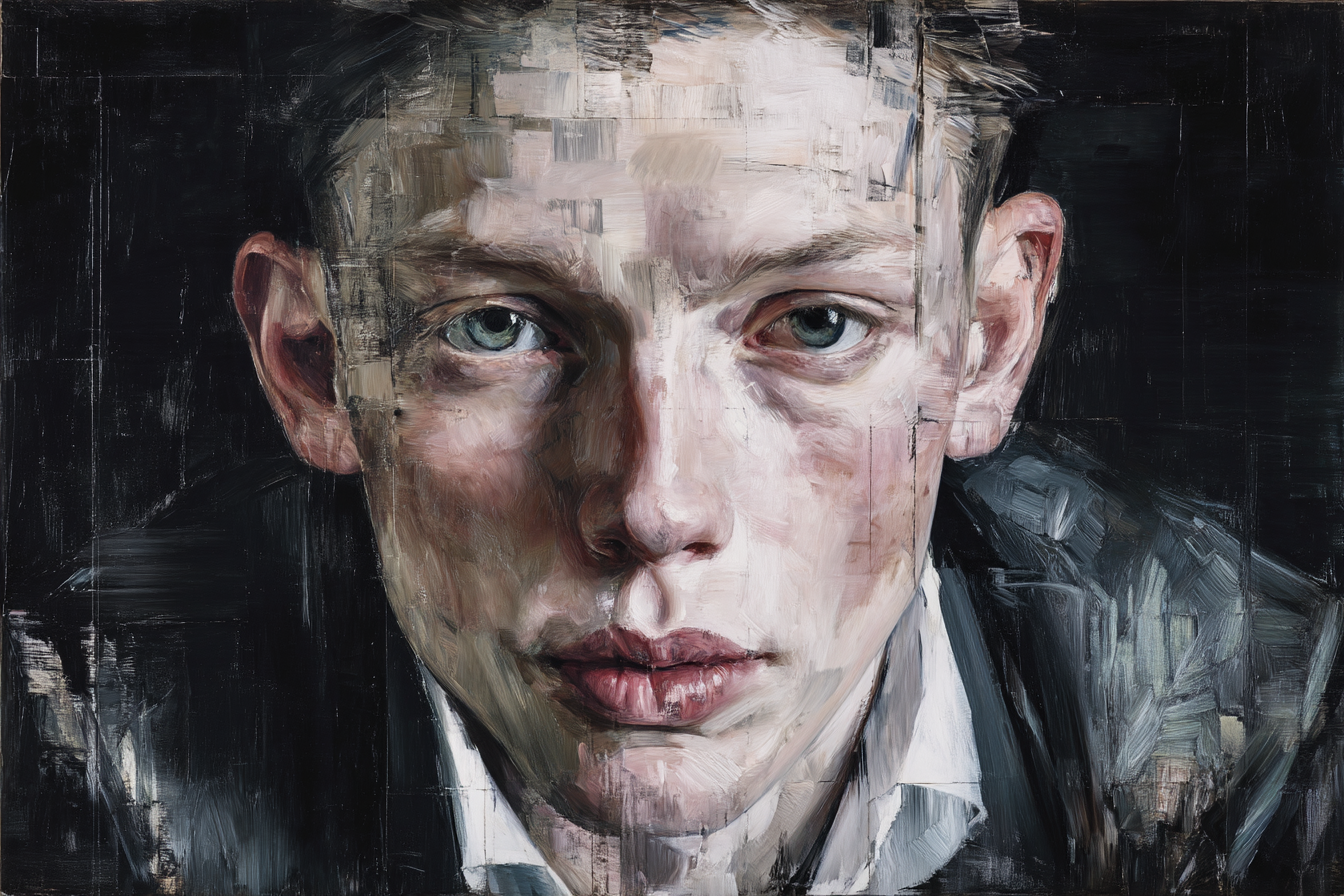 Fragmentierte Portraet Mit Intensiven Augen Und Dunklem Hintergrund | Fine Art und Malerei | Kunstgattungen