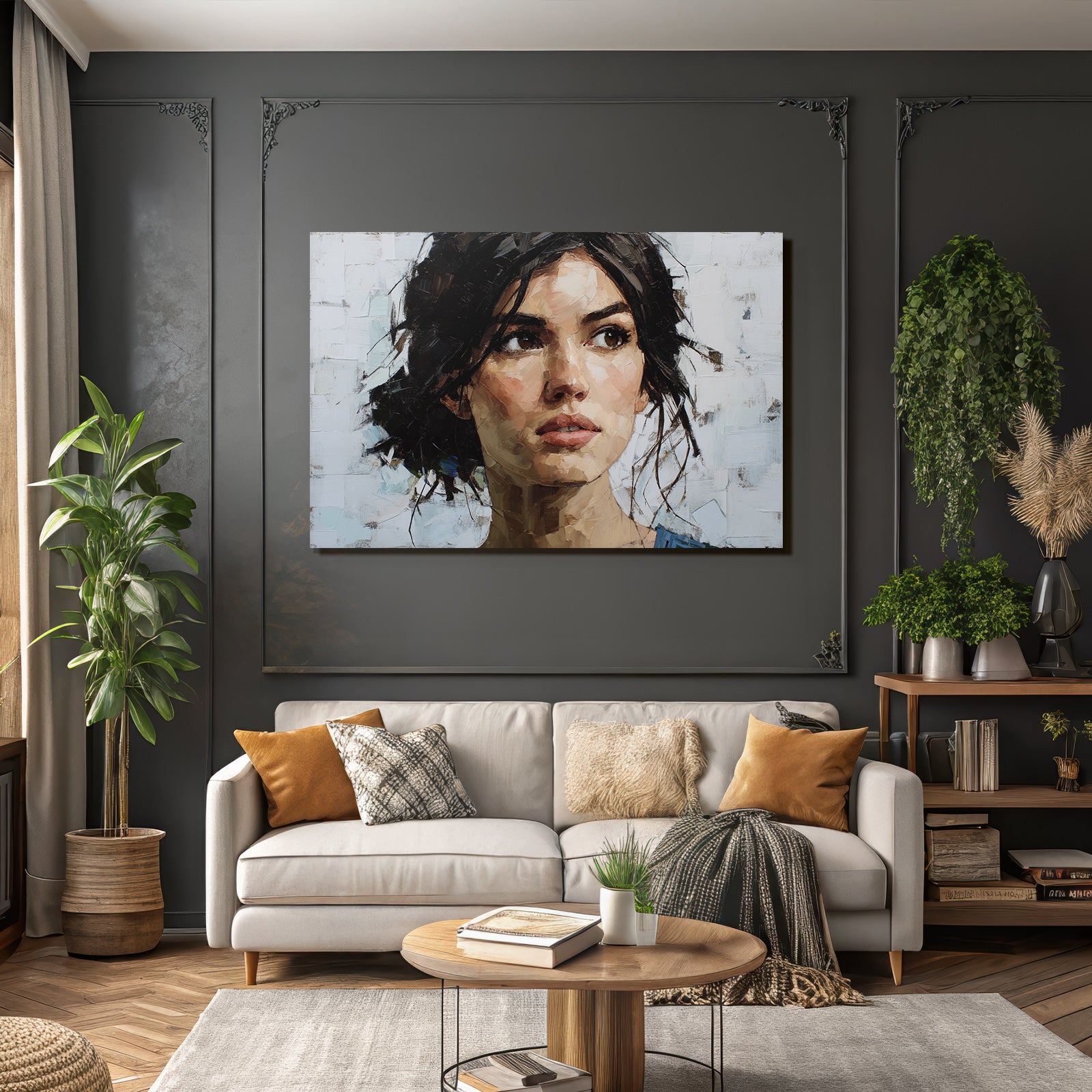 Frau Portrait Detaillierte Brushtarbedlicher Ausdruck