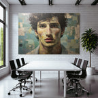 Junger Mann Mit Lockigem Haar Portrait Mit Texturiertem Hintergrund