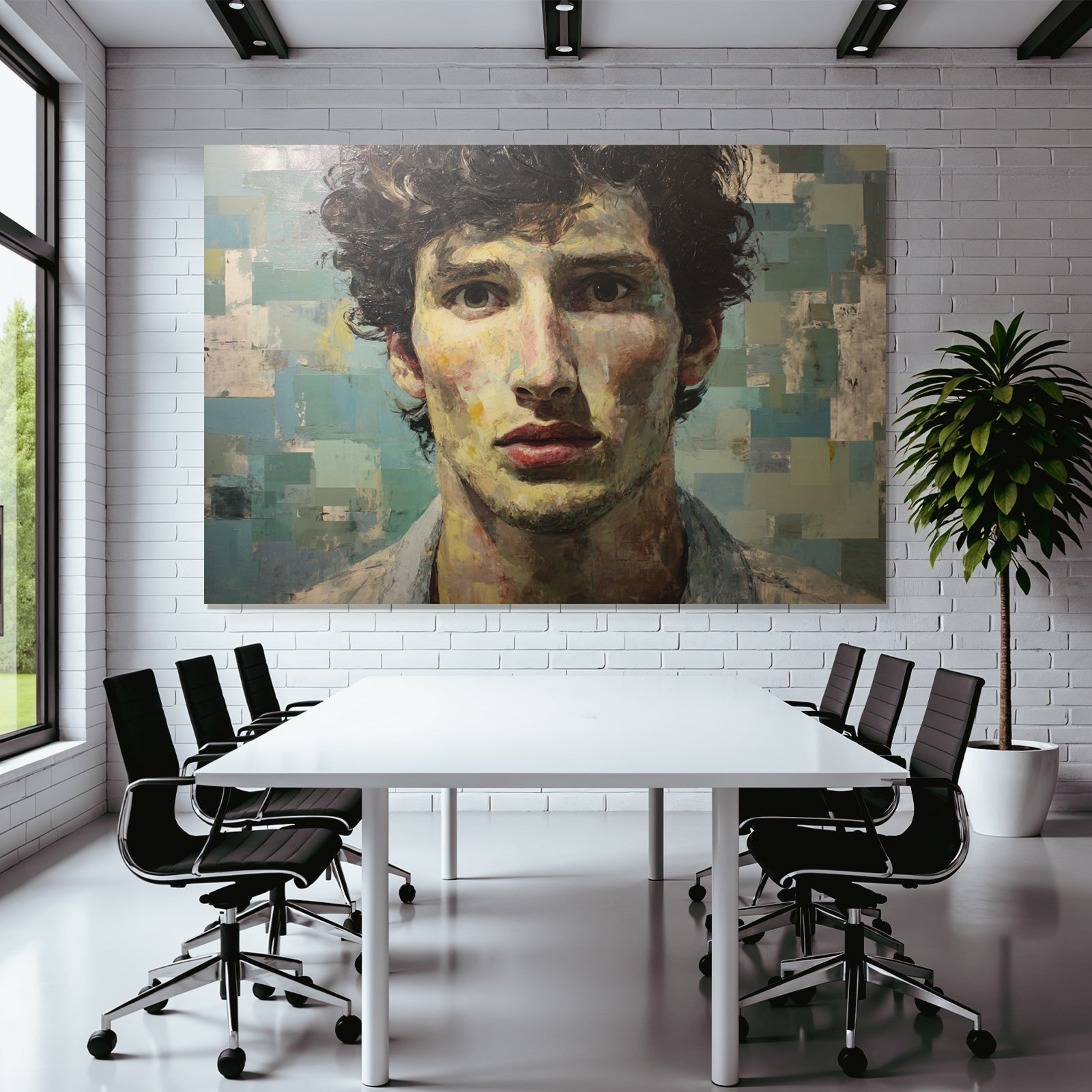 Junger Mann Mit Lockigem Haar Portrait Mit Texturiertem Hintergrund