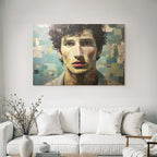 Junger Mann Mit Lockigem Haar Portrait Mit Texturiertem Hintergrund
