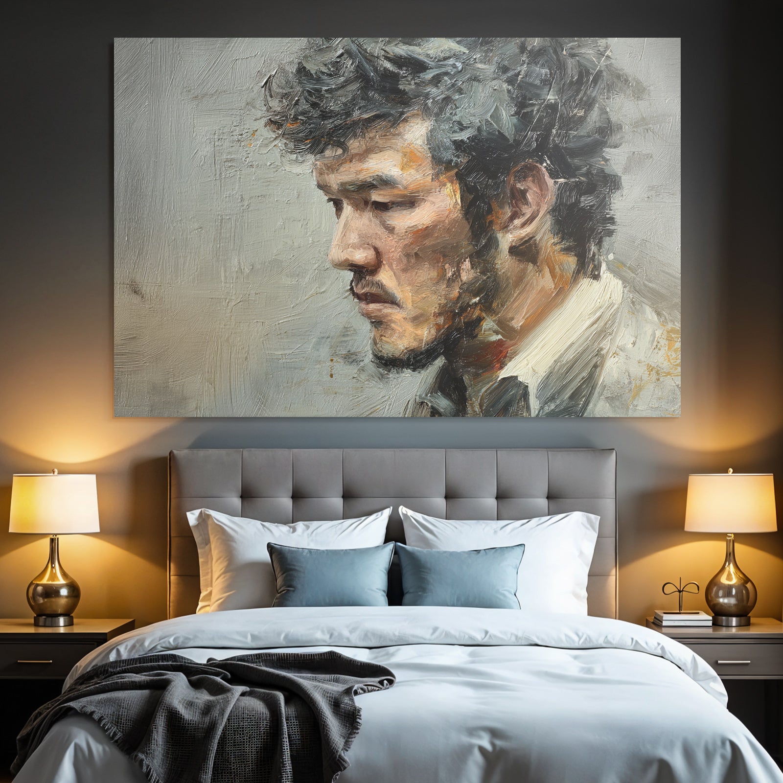 Mann Im Profil Nachdenklich Gedaechtnis Oelbild Digitalkunst