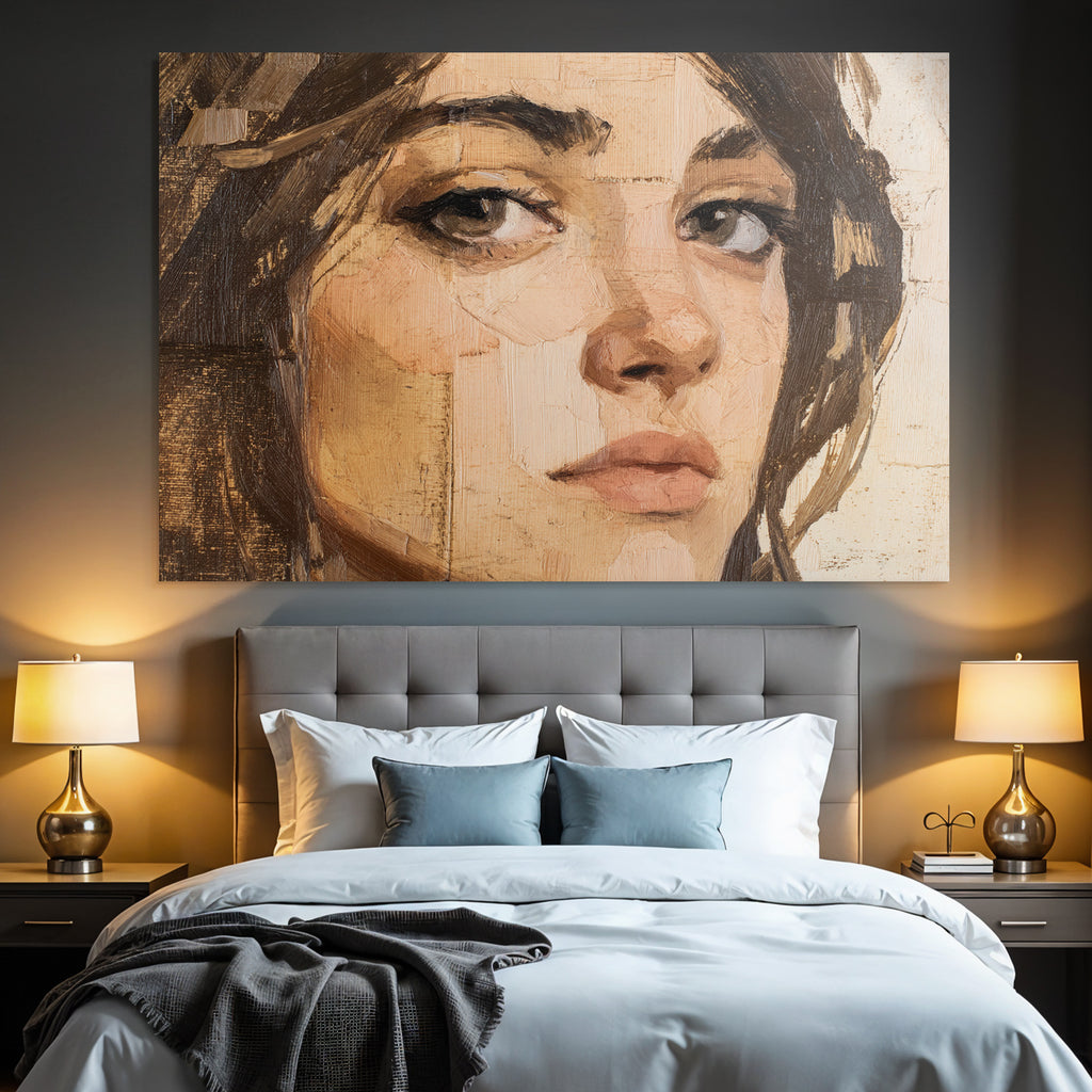 Nahaufnahme Impressionistische Gesichtsdarstellung Brushstrokes Und Lichtspiel