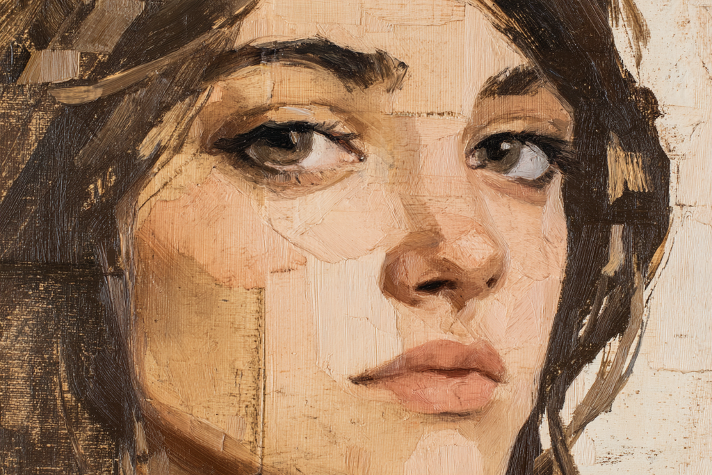 Nahaufnahme Impressionistische Gesichtsdarstellung Brushstrokes Und Lichtspiel | Fine Art und Malerei | Kunstgattungen