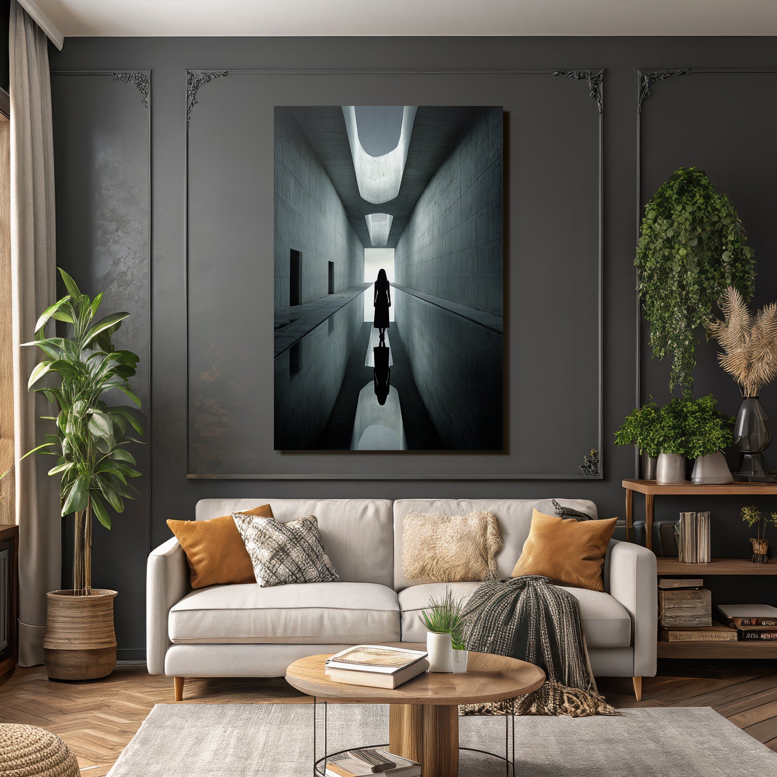 Portrait Minimalistische Architektur Korridor Licht Reflexionen