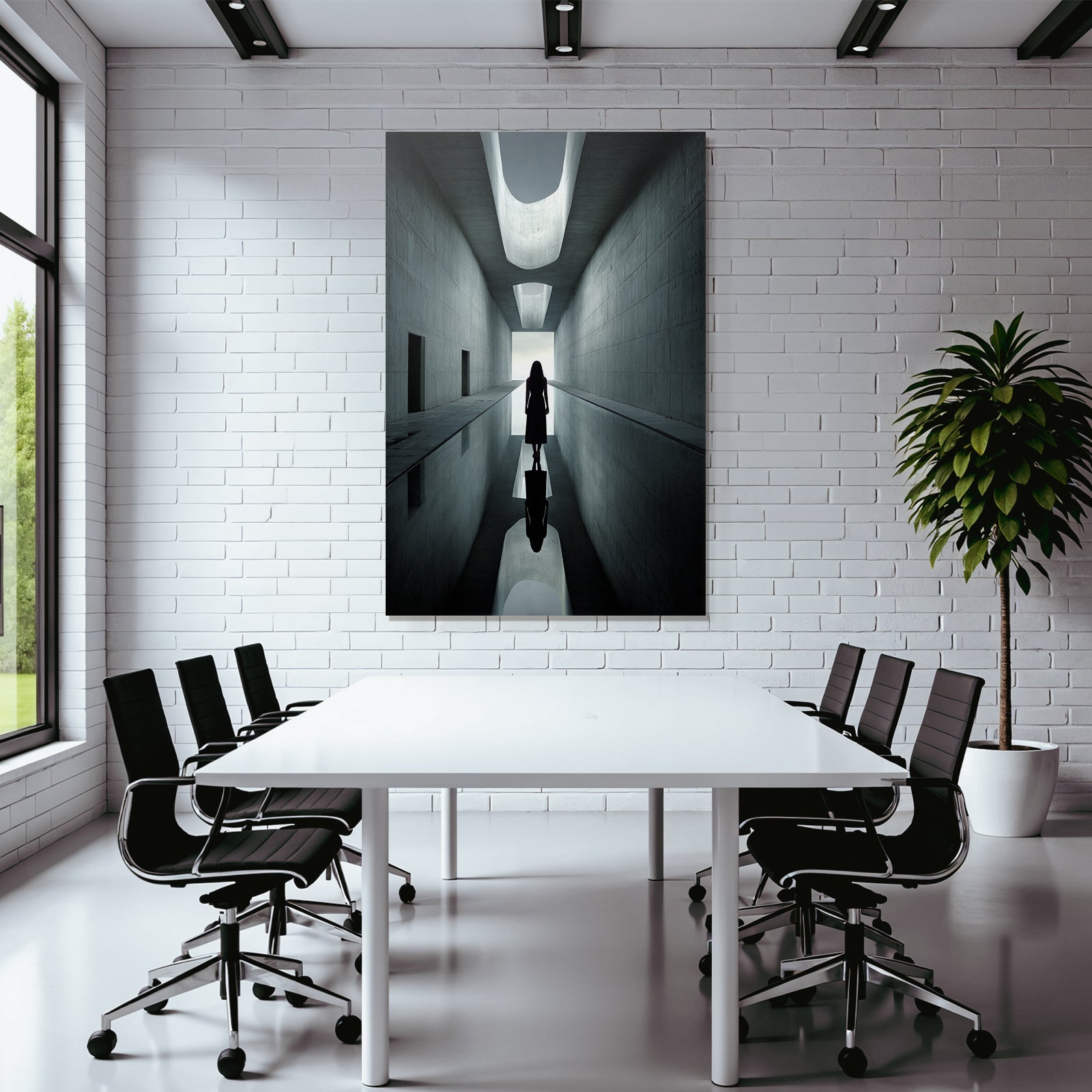 Portrait Minimalistische Architektur Korridor Licht Reflexionen