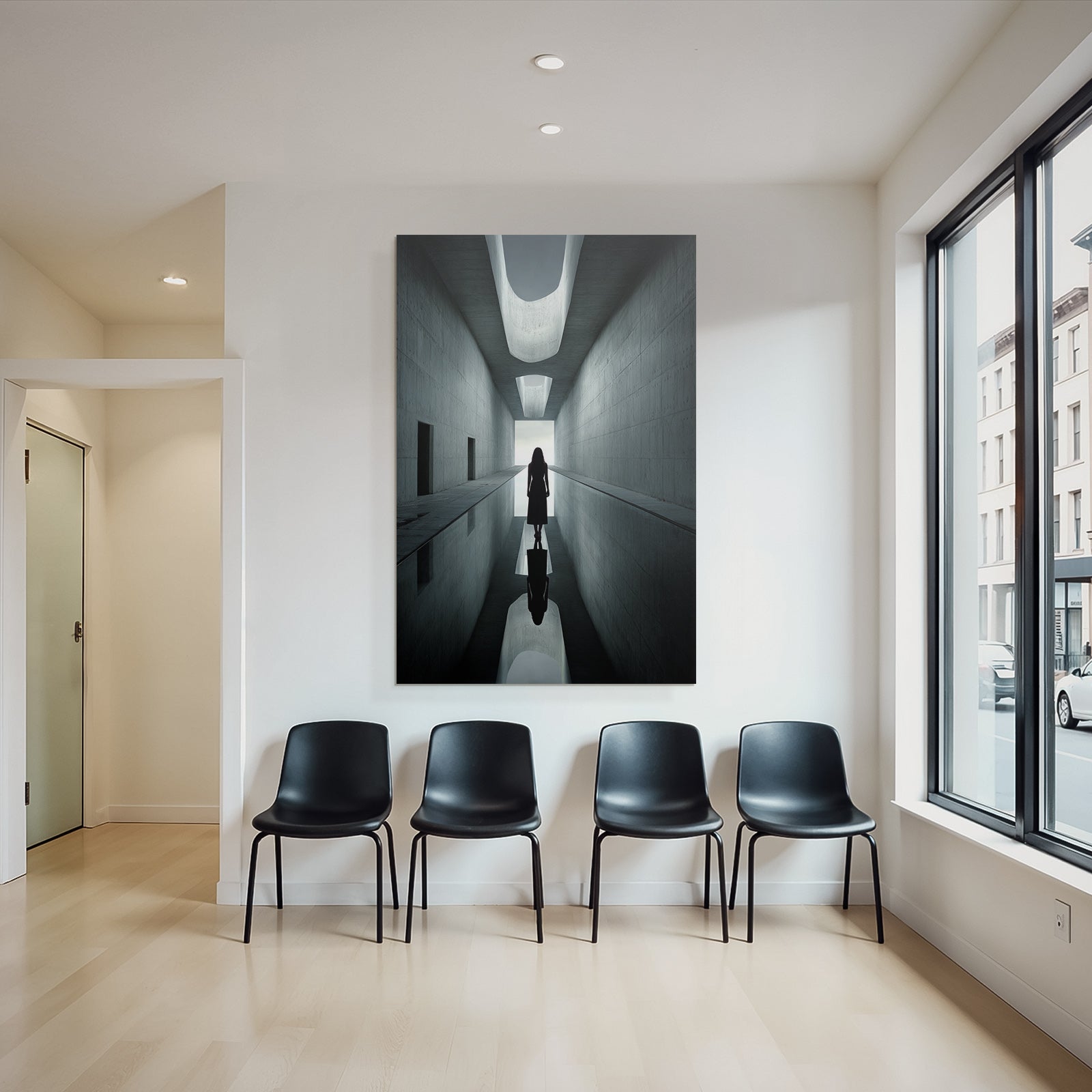 Portrait Minimalistische Architektur Korridor Licht Reflexionen