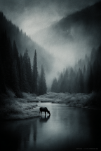  Landschaft Monochromatische Landschaft Mit Elch Und Fluss | Fotografie | Kunstgattungen