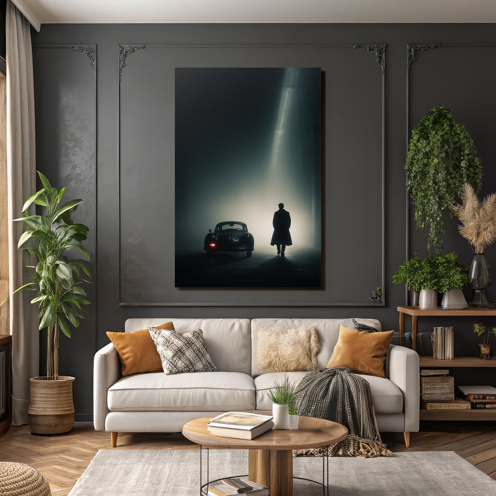 Dramatische Silhouette Auto Nebel Dunkelheit