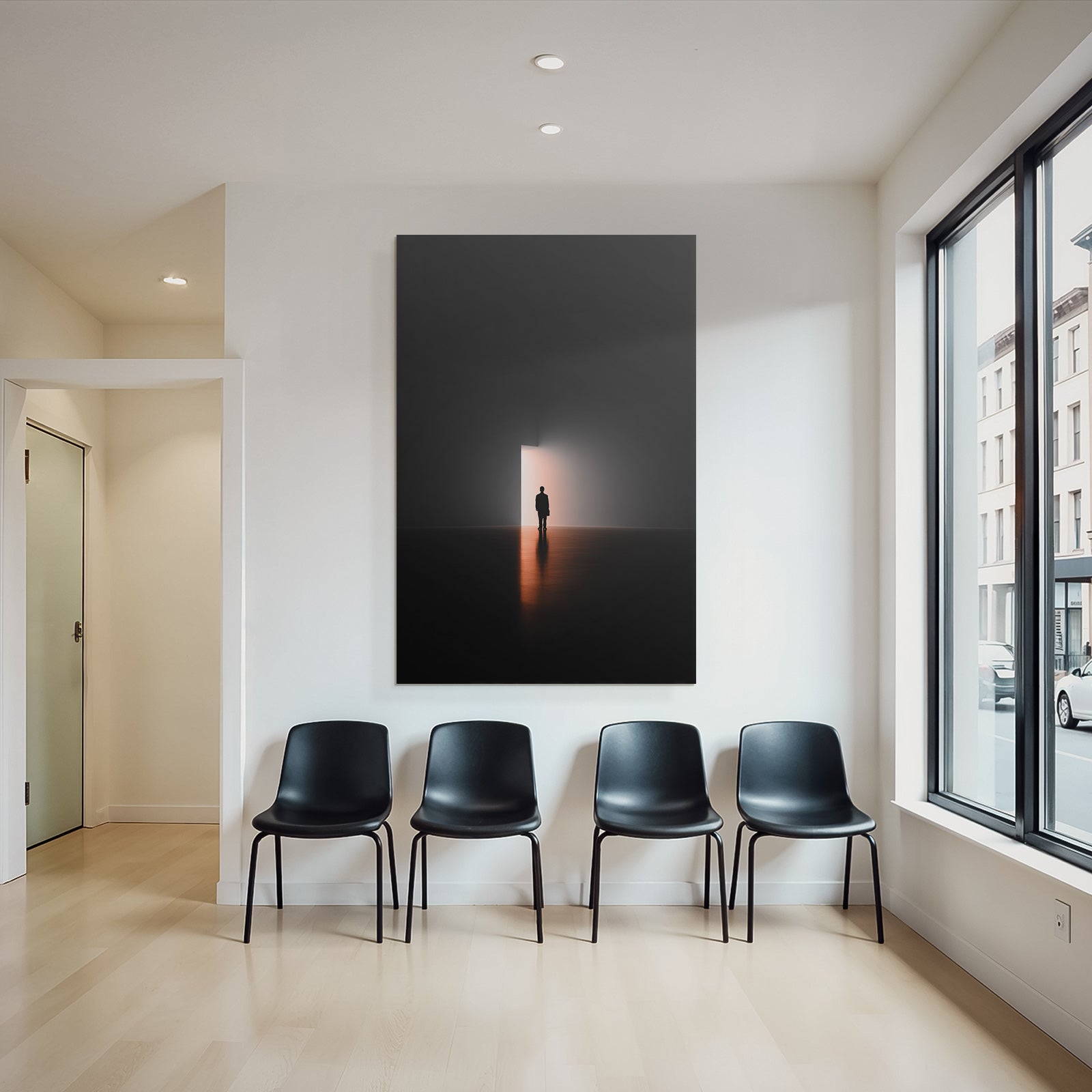Einsame Figur Vorlicht Tuer