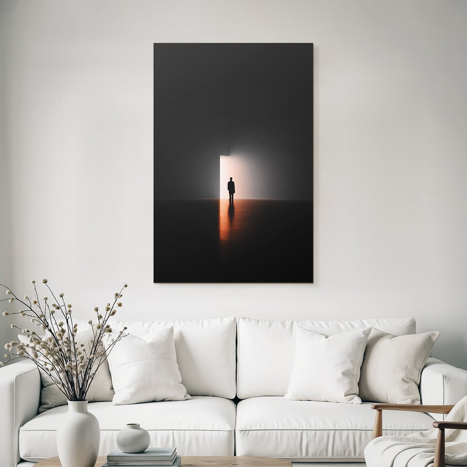 Einsame Figur Vorlicht Tuer