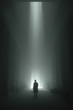 Figure Im Lichtschein In Einer Grossen Dimmigen Architekturhalle | Fotografie | Kunstgattungen