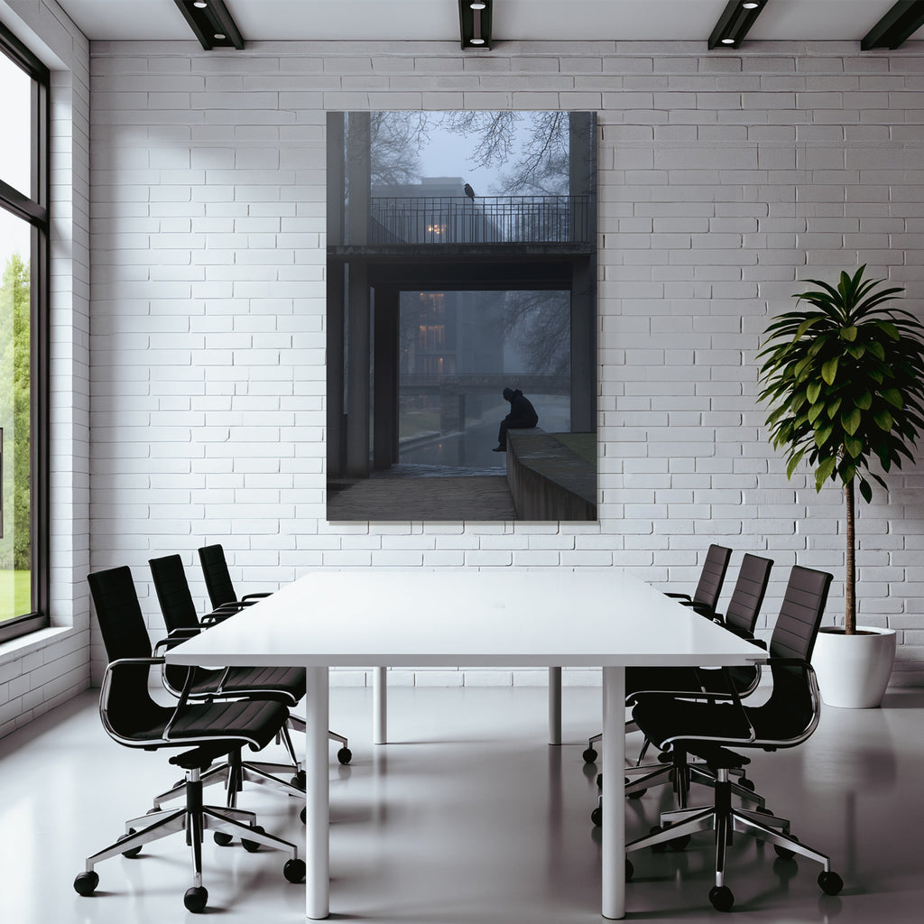 Foggy Urban Scene Solitary Person Introspection