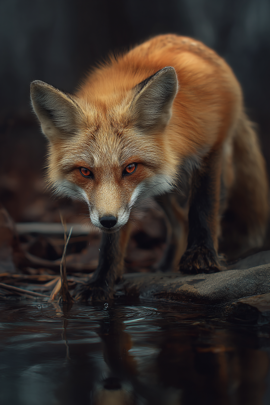 Fuchs Gesicht Koerper Wasser Nahe | Fotografie | Kunstgattungen