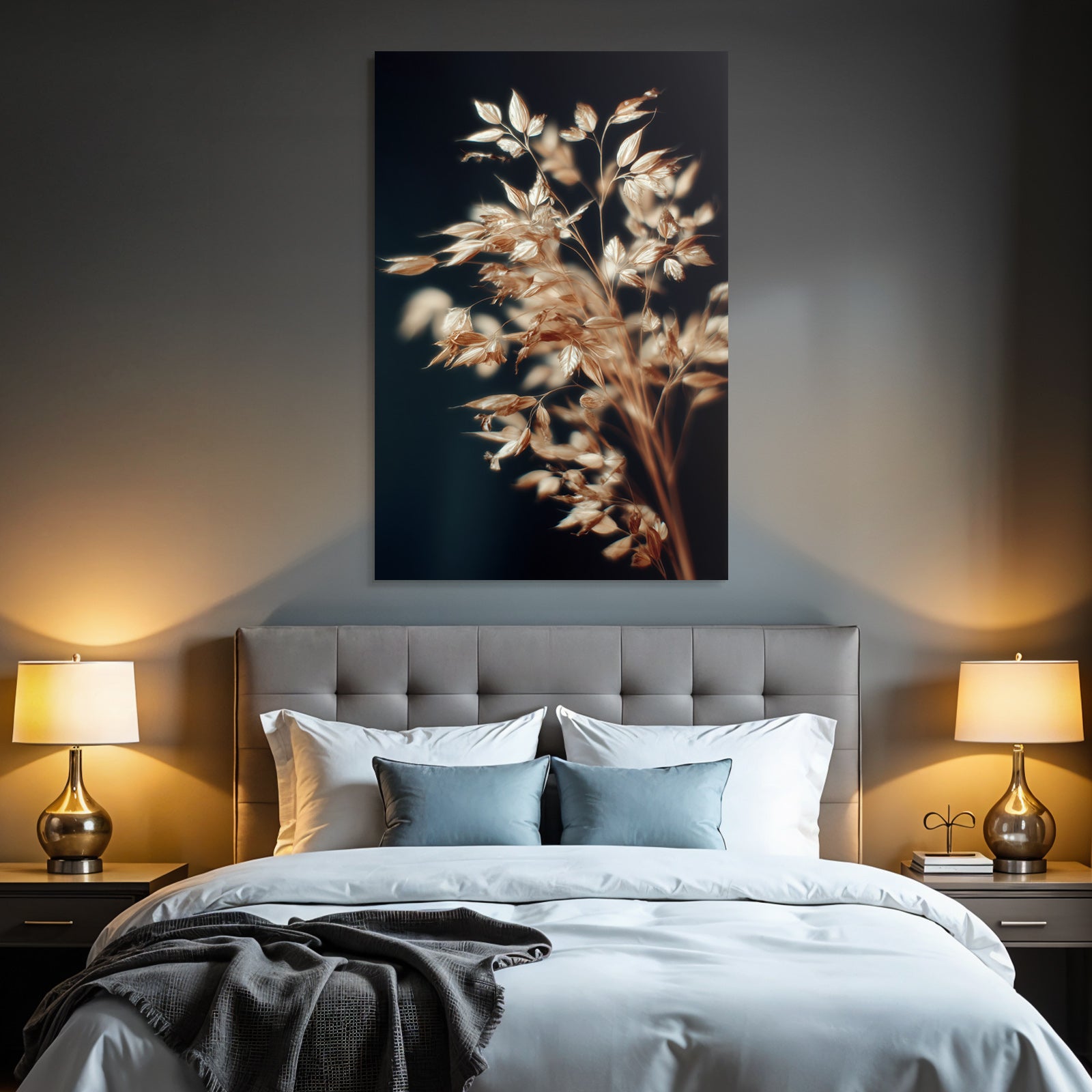 Goldene Grass Auf Dunkelblau Hochformat