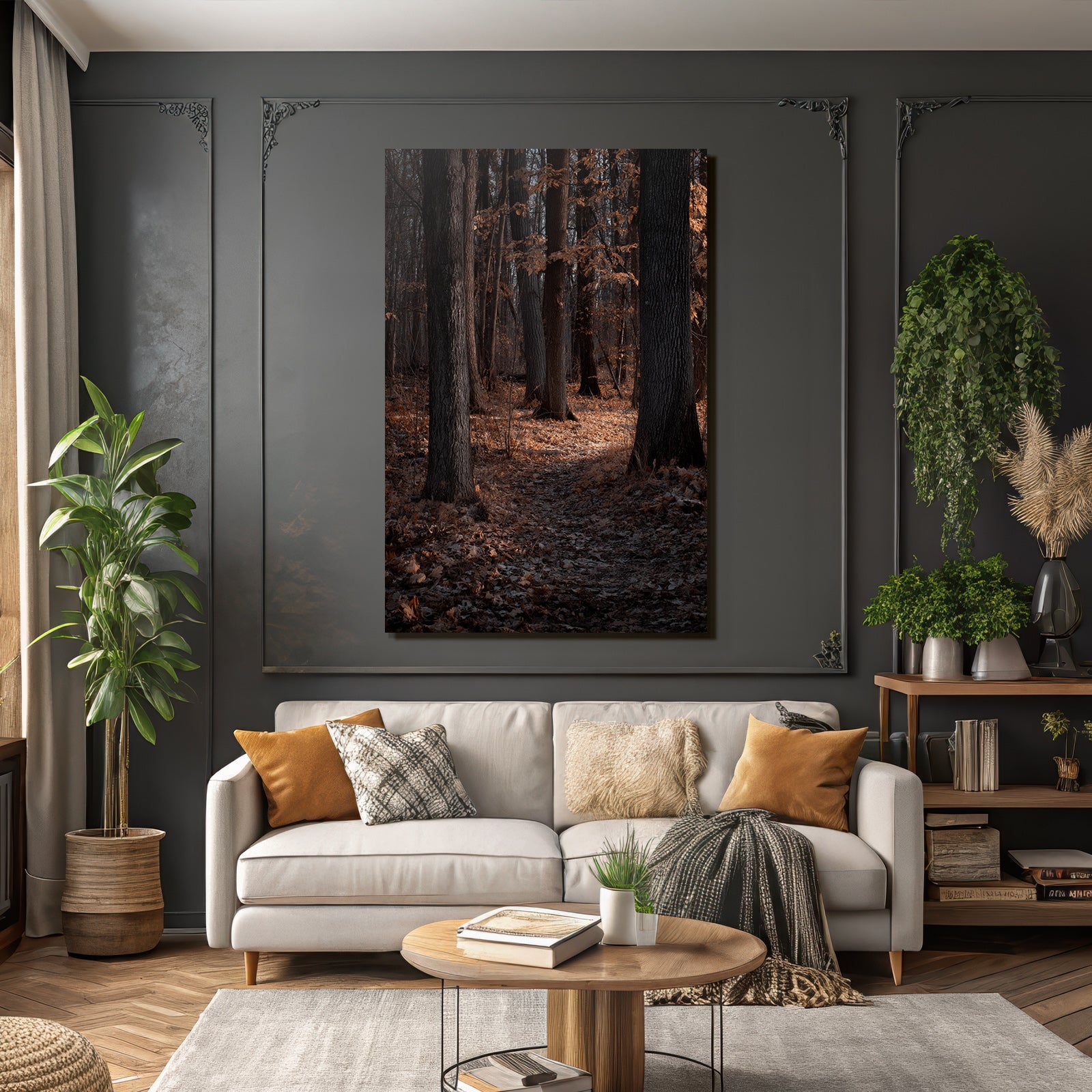 Herbstwald Mit Baumen Und Blattern