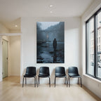 Landscape Figur Im Fluss Vor Einer Bruecke Im Nebel