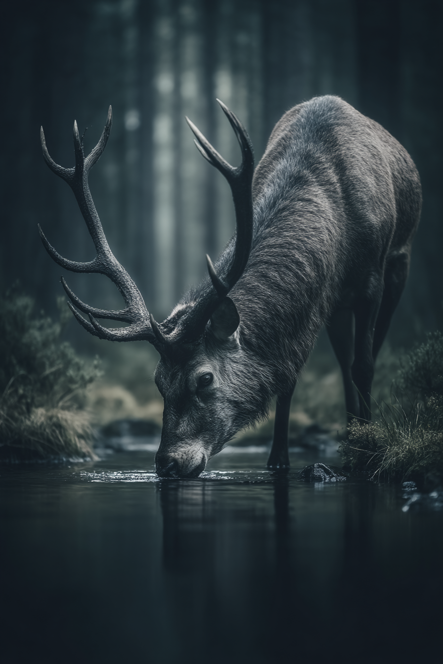 Landscape Reh Trinke Wasser Wald | Fotografie | Kunstgattungen