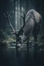 Landscape Reh Trinke Wasser Wald | Fotografie | Kunstgattungen
