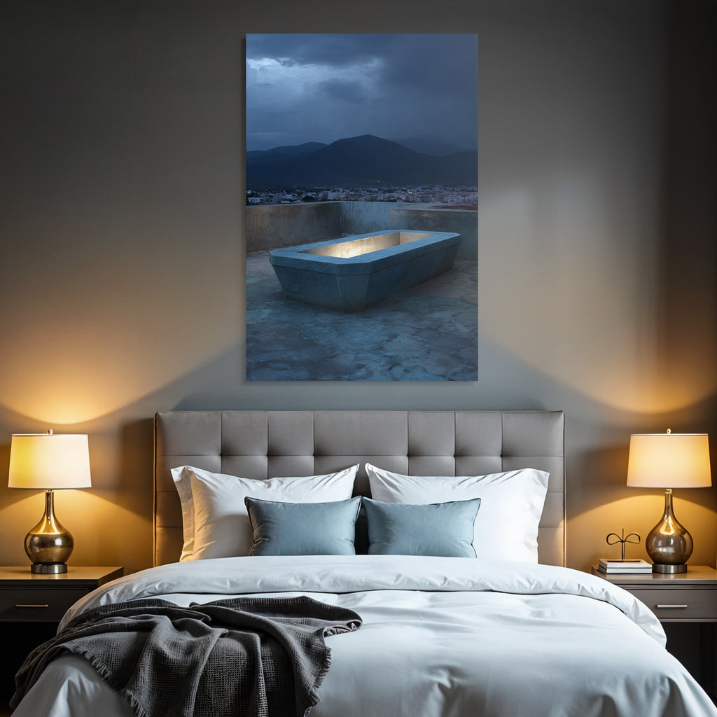 Licht Aus Wanne Auf Dach Bei Nacht Und Berghintergrund
