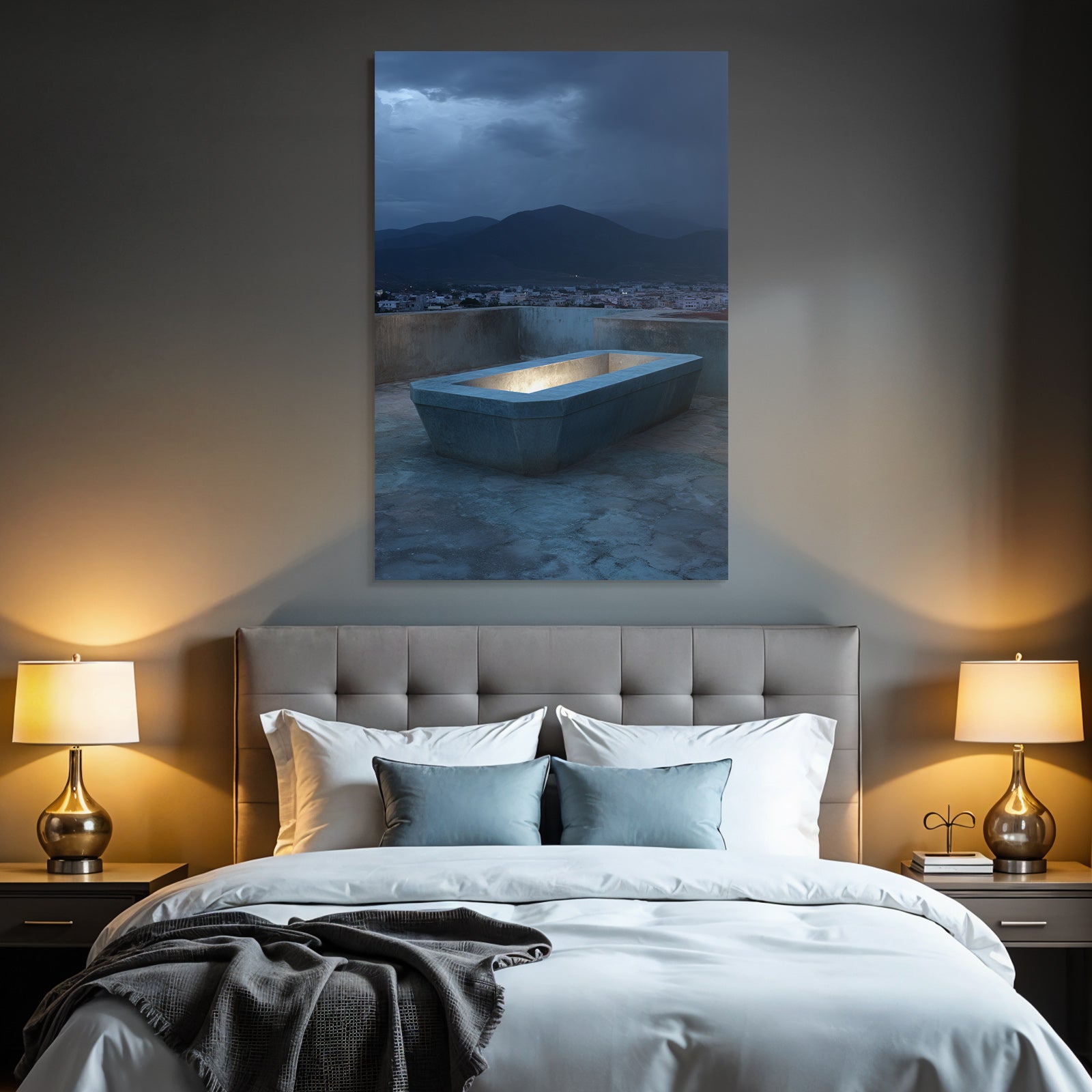 Licht Aus Wanne Auf Dach Bei Nacht Und Berghintergrund