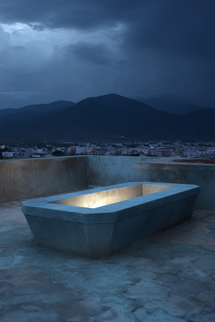 Licht Aus Wanne Auf Dach Bei Nacht Und Berghintergrund | Fotografie | Kunstgattungen