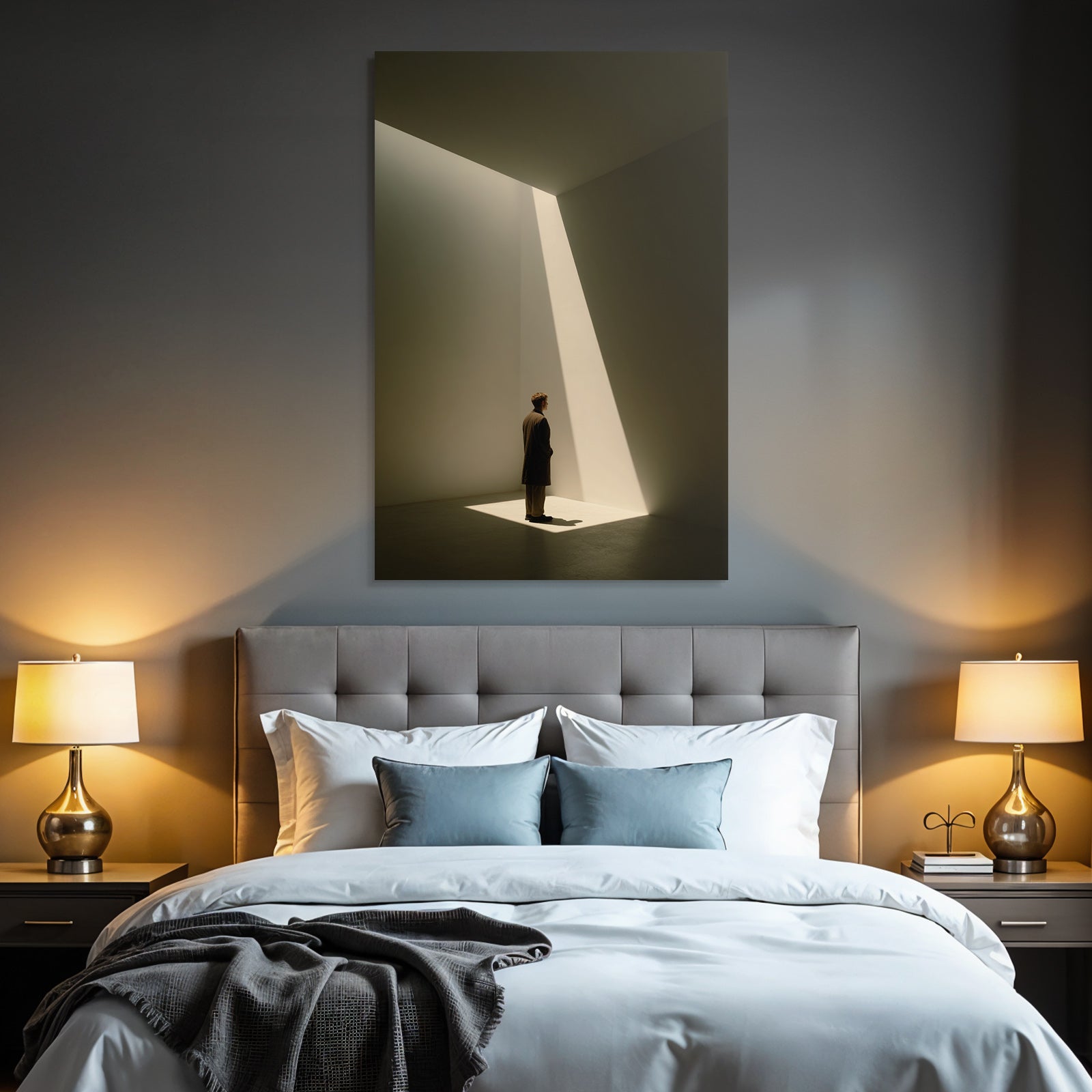 Mann Steht Im Licht Kubus Innenraum Fotografie Hochformat