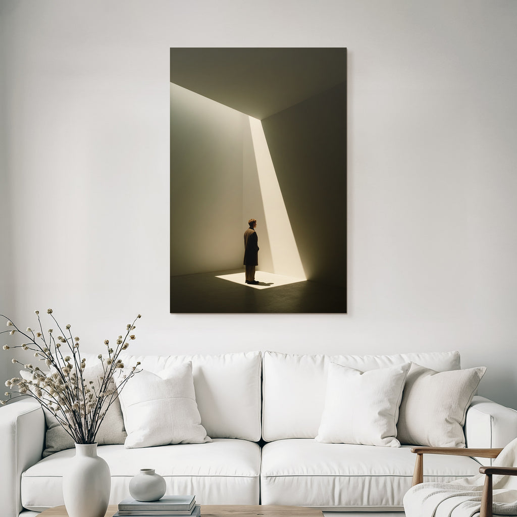 Mann Steht Im Licht Kubus Innenraum Fotografie Hochformat