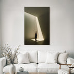 Mann Steht Im Licht Kubus Innenraum Fotografie Hochformat