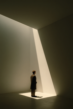 Mann Steht Im Licht Kubus Innenraum Fotografie Hochformat | Fotografie | Kunstgattungen
