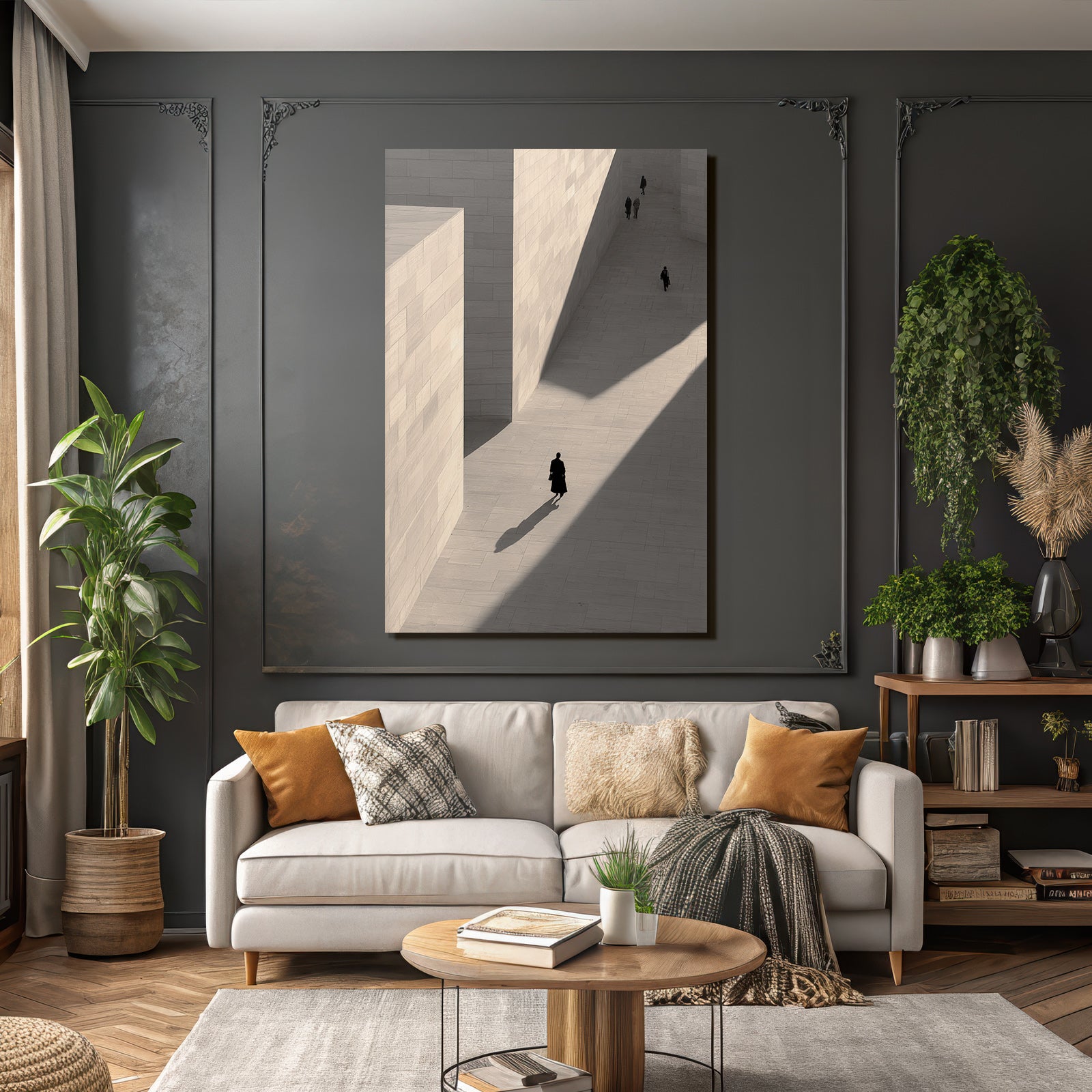 Menschen In Geometrischer Architektur Mit Schatten