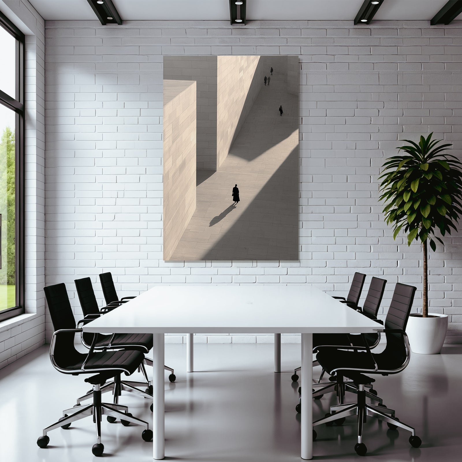 Menschen In Geometrischer Architektur Mit Schatten