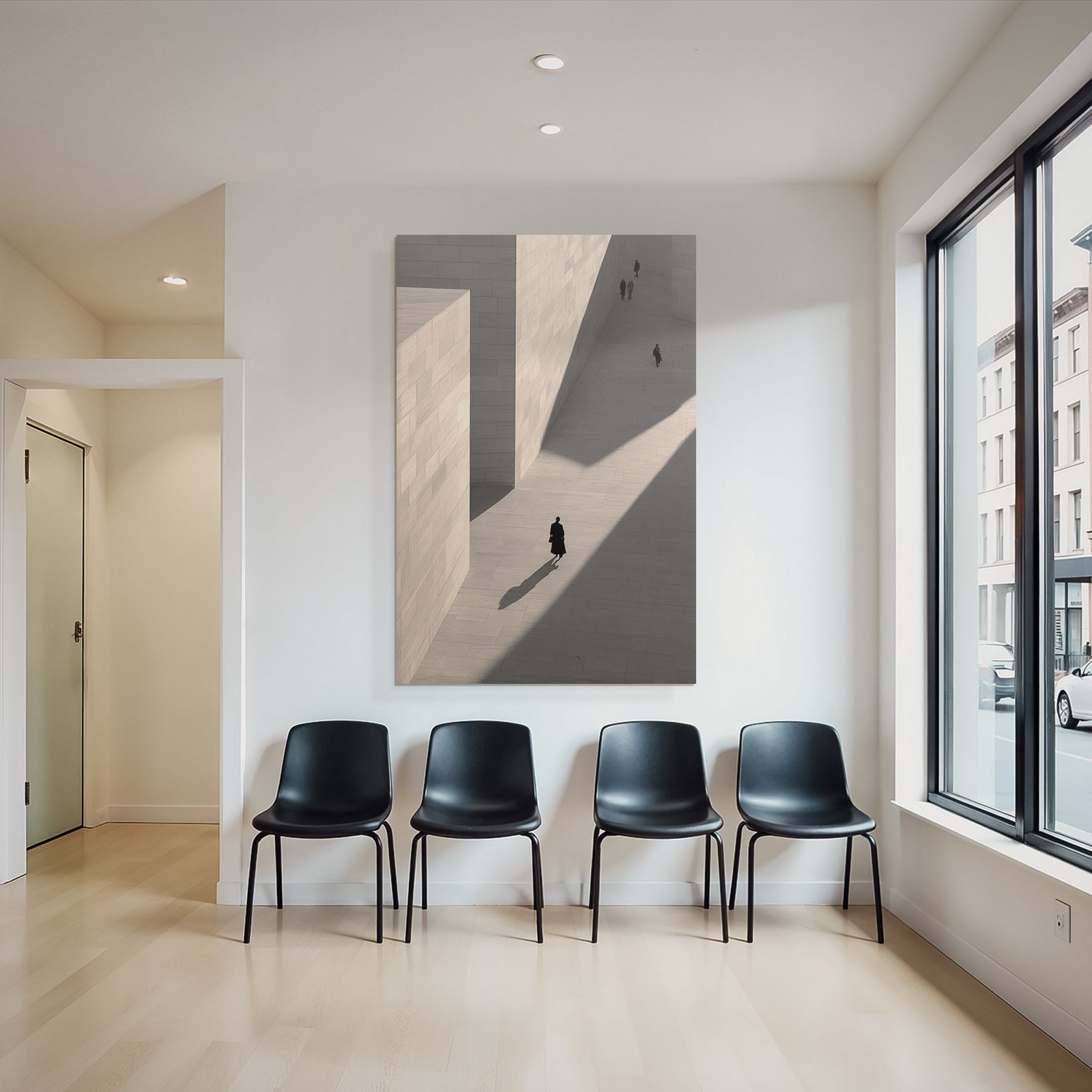 Menschen In Geometrischer Architektur Mit Schatten