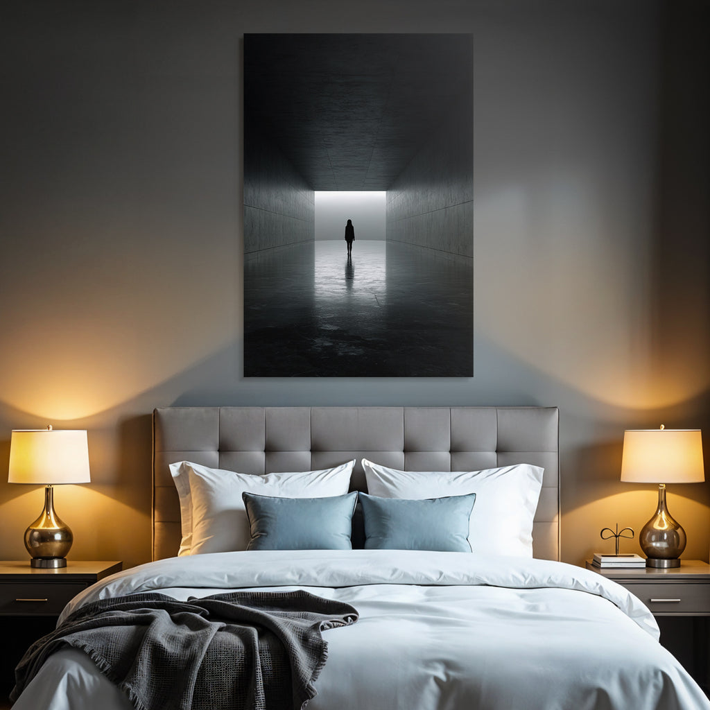 Minimalistische Korridor Mit Silhouette Und Dramatischer Atmosphaere