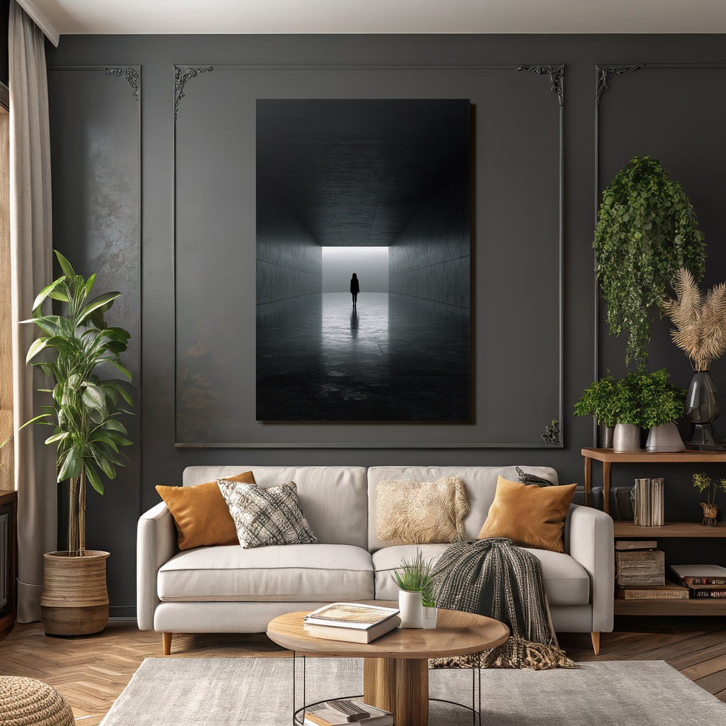 Minimalistische Korridor Mit Silhouette Und Dramatischer Atmosphaere