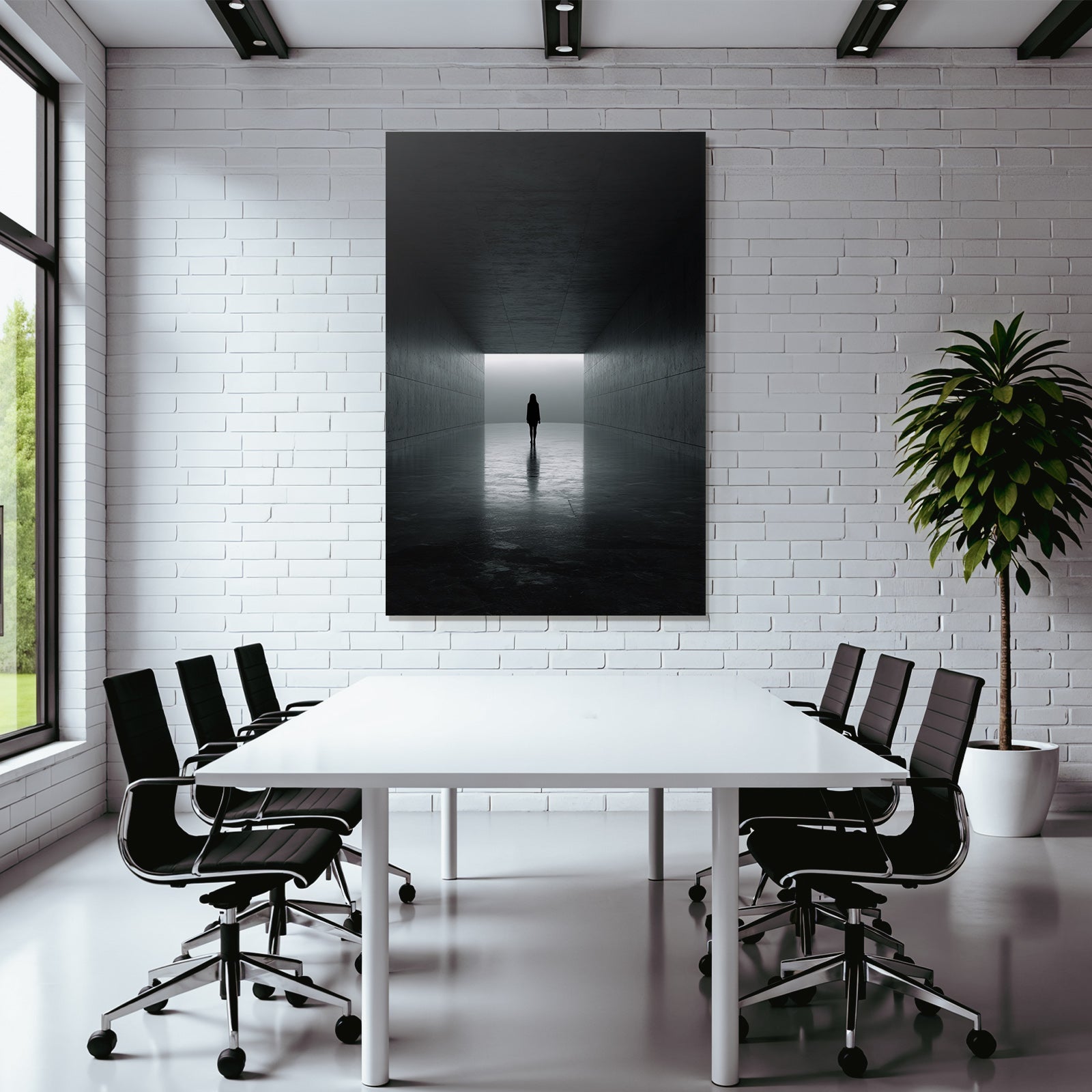 Minimalistische Korridor Mit Silhouette Und Dramatischer Atmosphaere