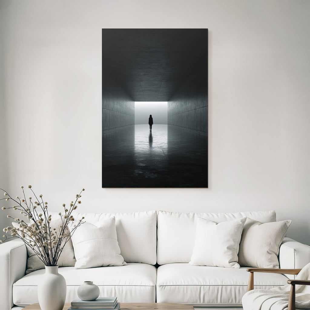 Minimalistische Korridor Mit Silhouette Und Dramatischer Atmosphaere