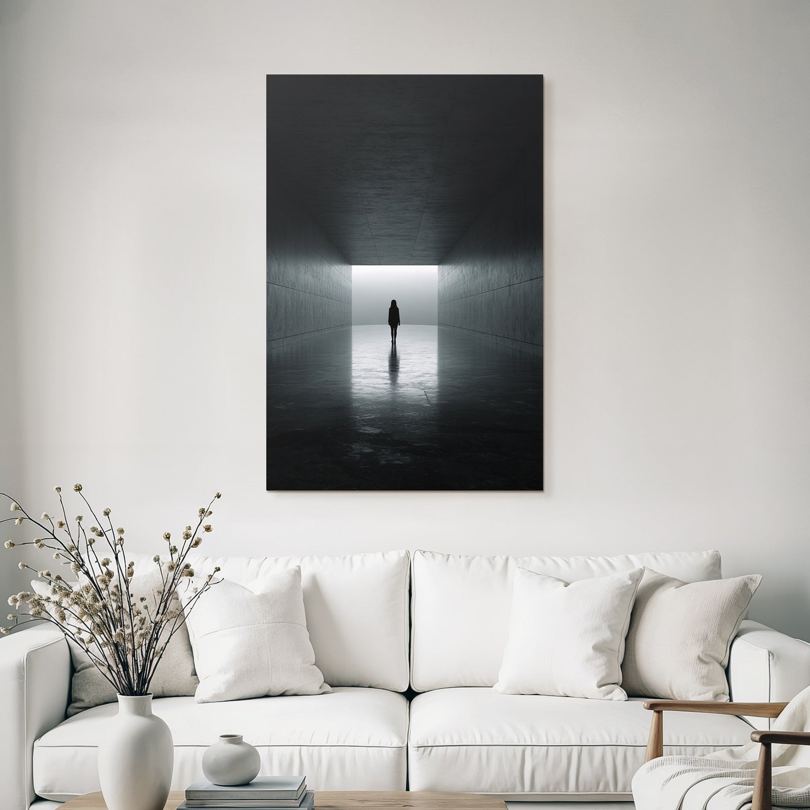 Minimalistische Korridor Mit Silhouette Und Dramatischer Atmosphaere