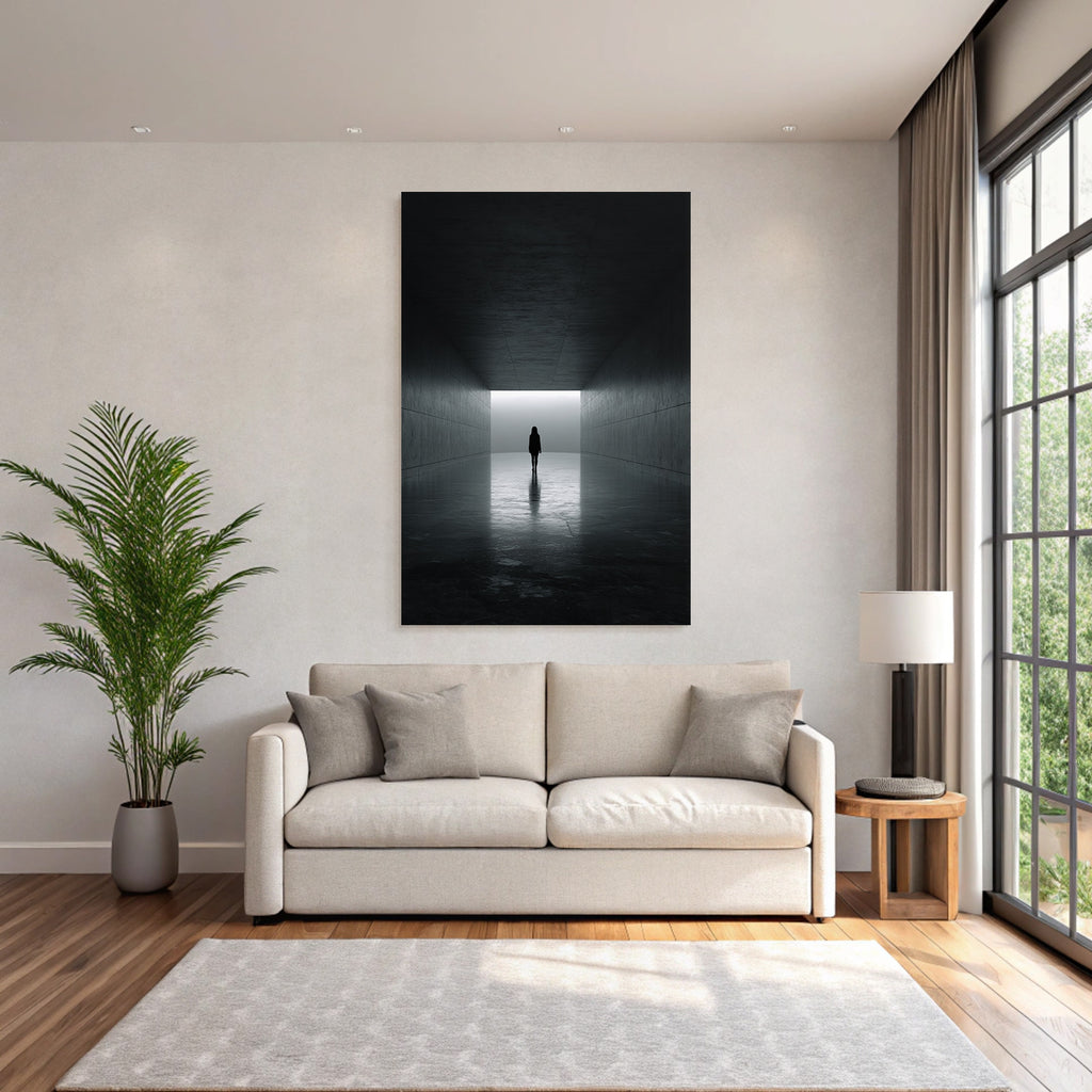 Minimalistische Korridor Mit Silhouette Und Dramatischer Atmosphaere