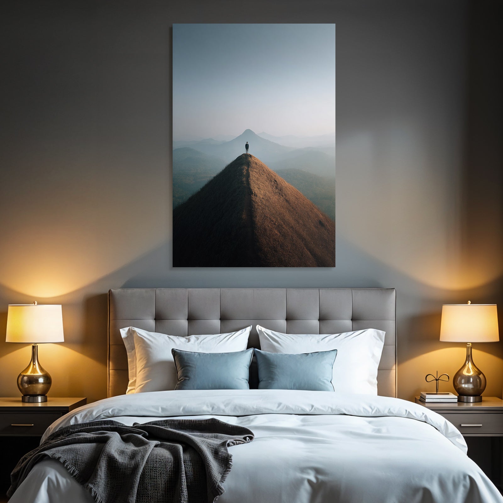 Person Auf Berggipfel Mit Landschaft