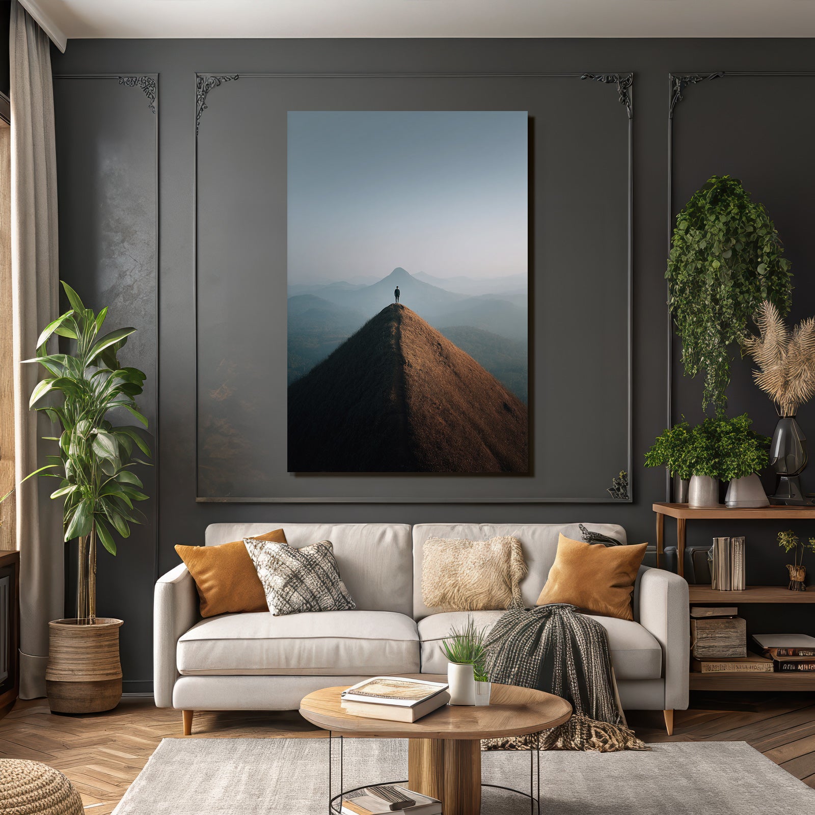 Person Auf Berggipfel Mit Landschaft