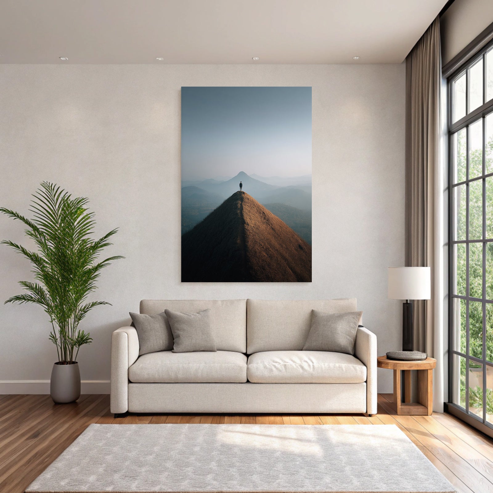 Person Auf Berggipfel Mit Landschaft