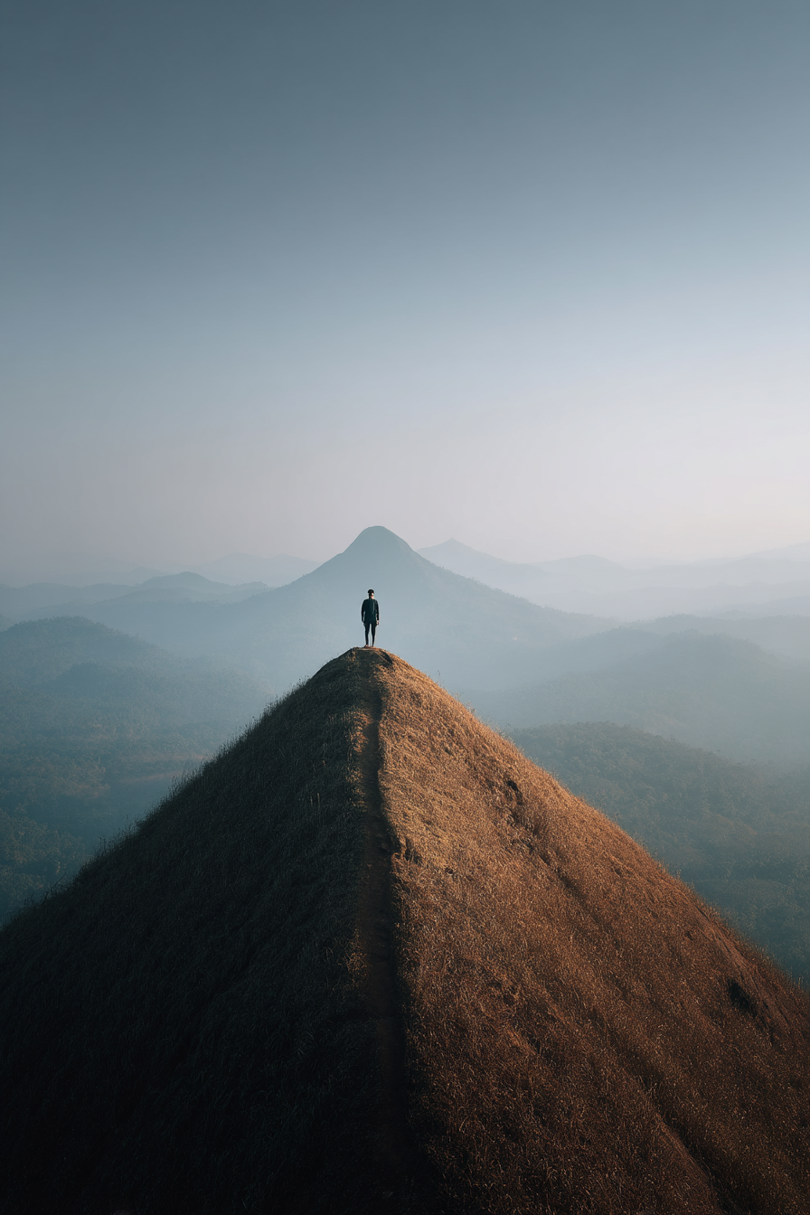 Person Auf Berggipfel Mit Landschaft | Fotografie | Kunstgattungen